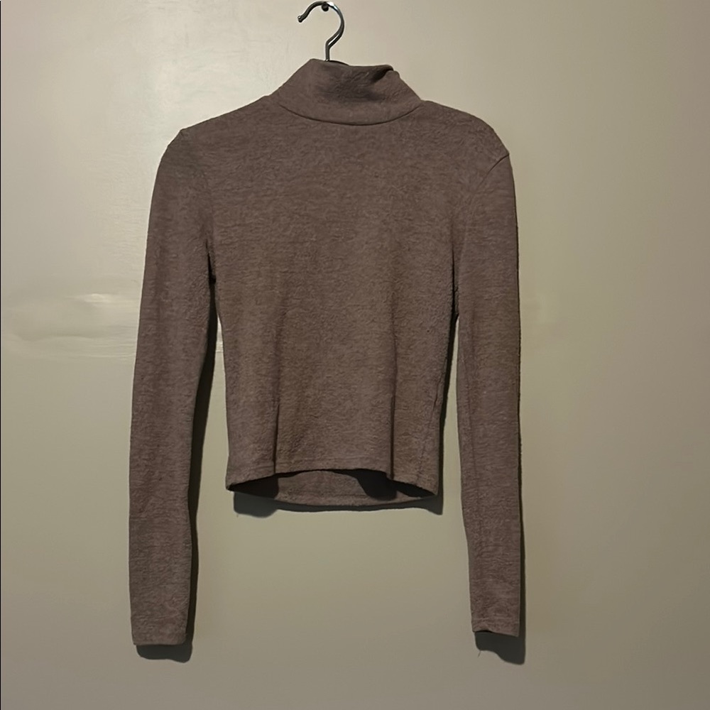 Zara Brown Cropped Fitted Long Sleeve Tee
